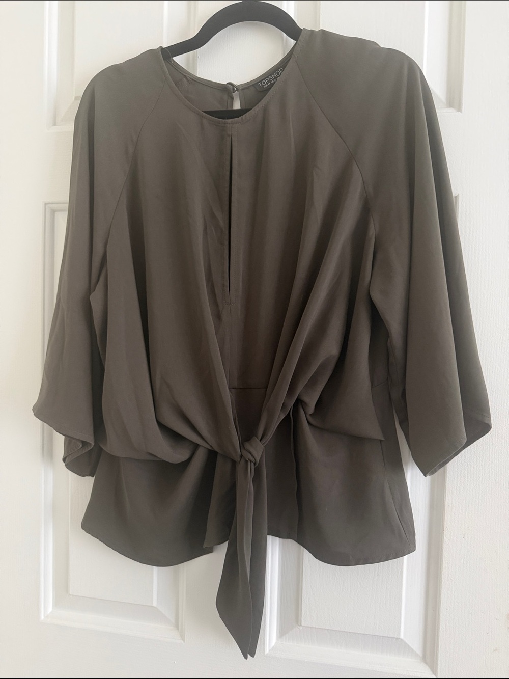 Topshop Olive Tie-Front Blouse